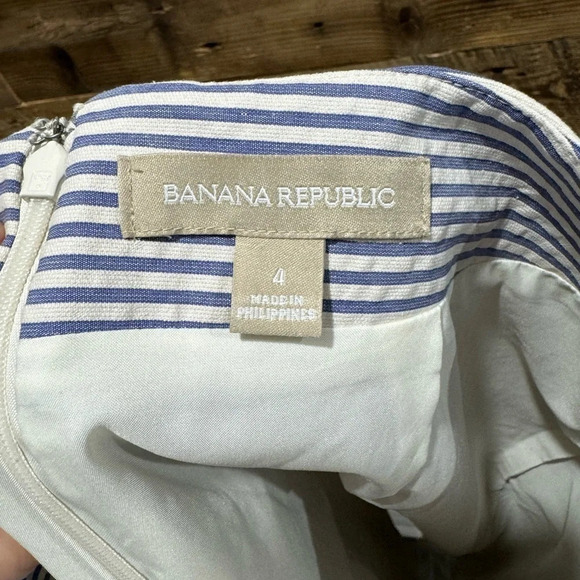 Banana Republic pencil Skirt White Blue Stripe seersucker Lined office light US4 - Picture 3 of 3